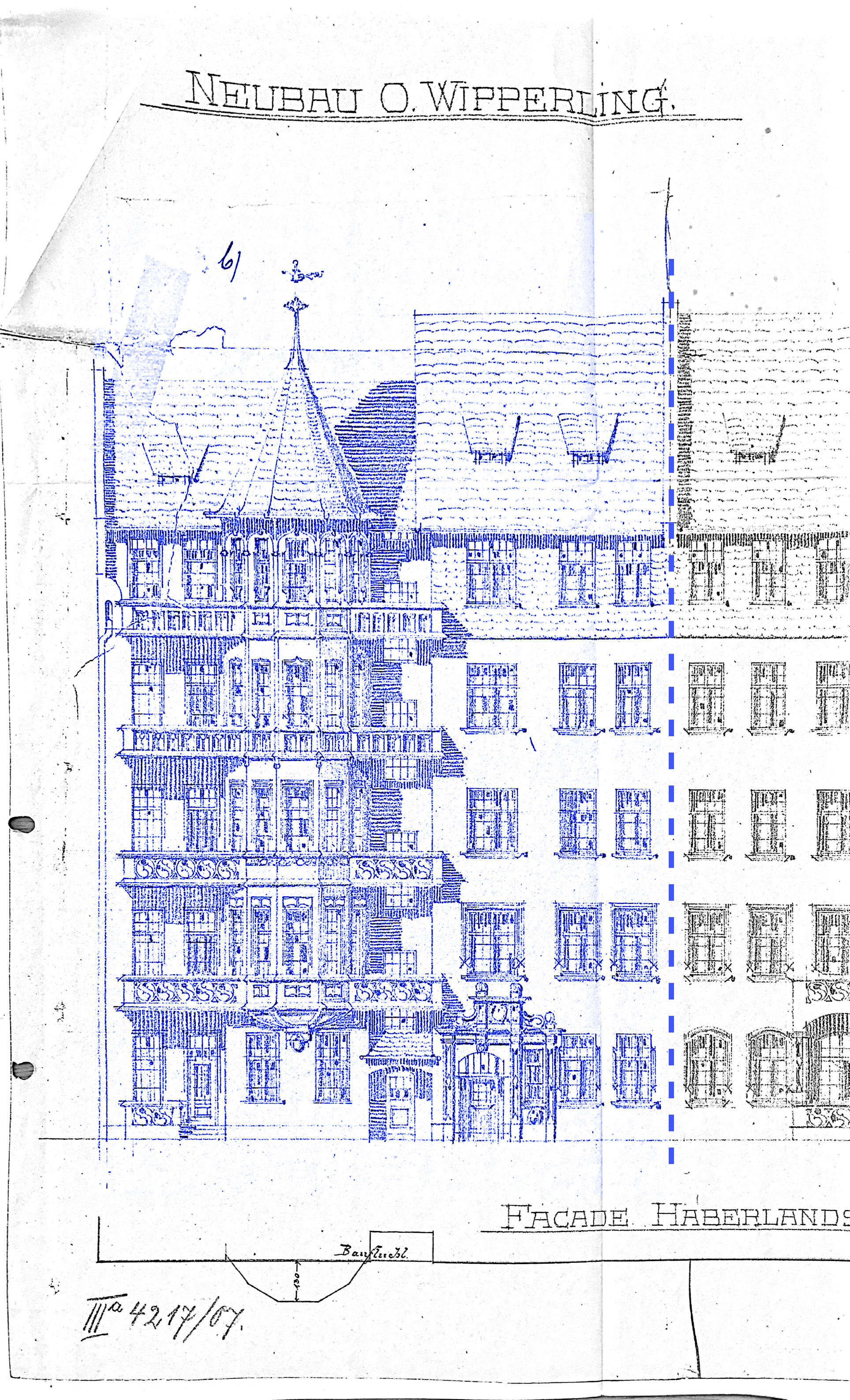 Historische Zeichnung Fassade Haberlandstr. 1